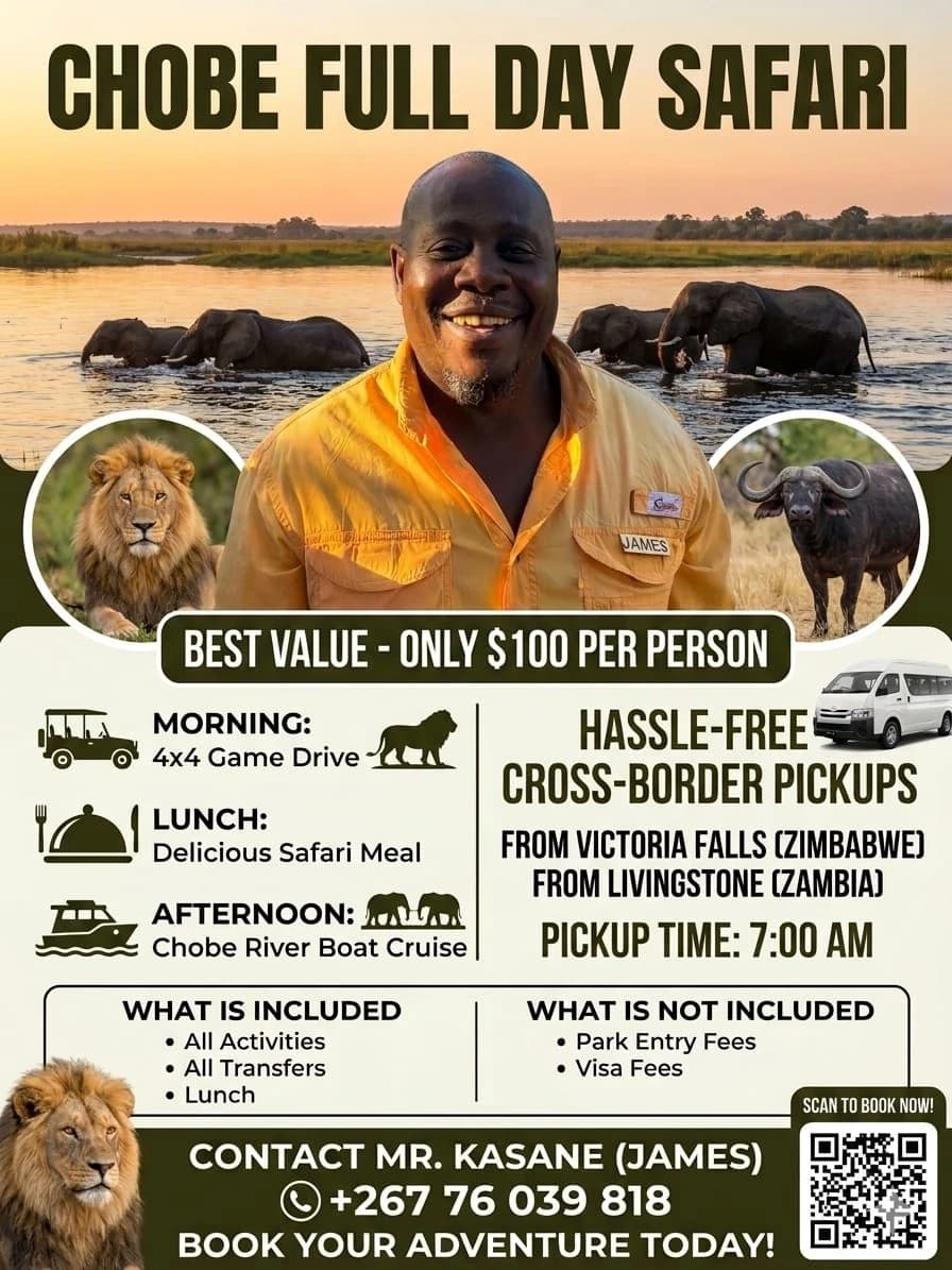 Chobe full day safari, USD 100 per person poster