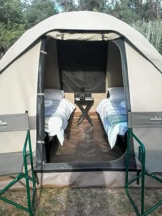Safari dome tent with twin beds