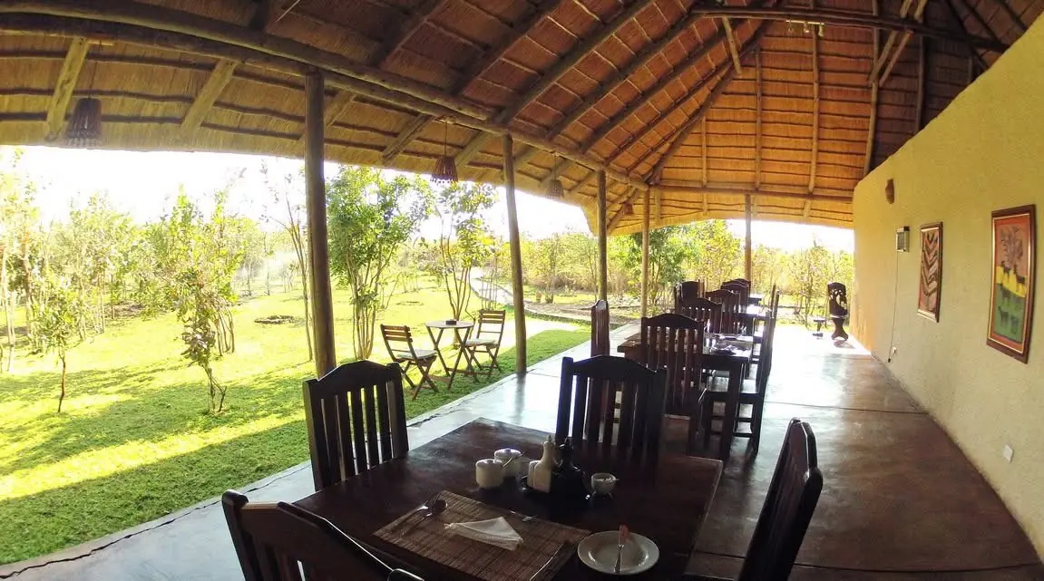 Thatched open-air dining verandah