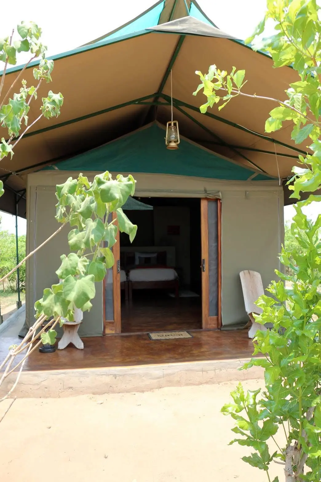 Entrance to a tented chalet